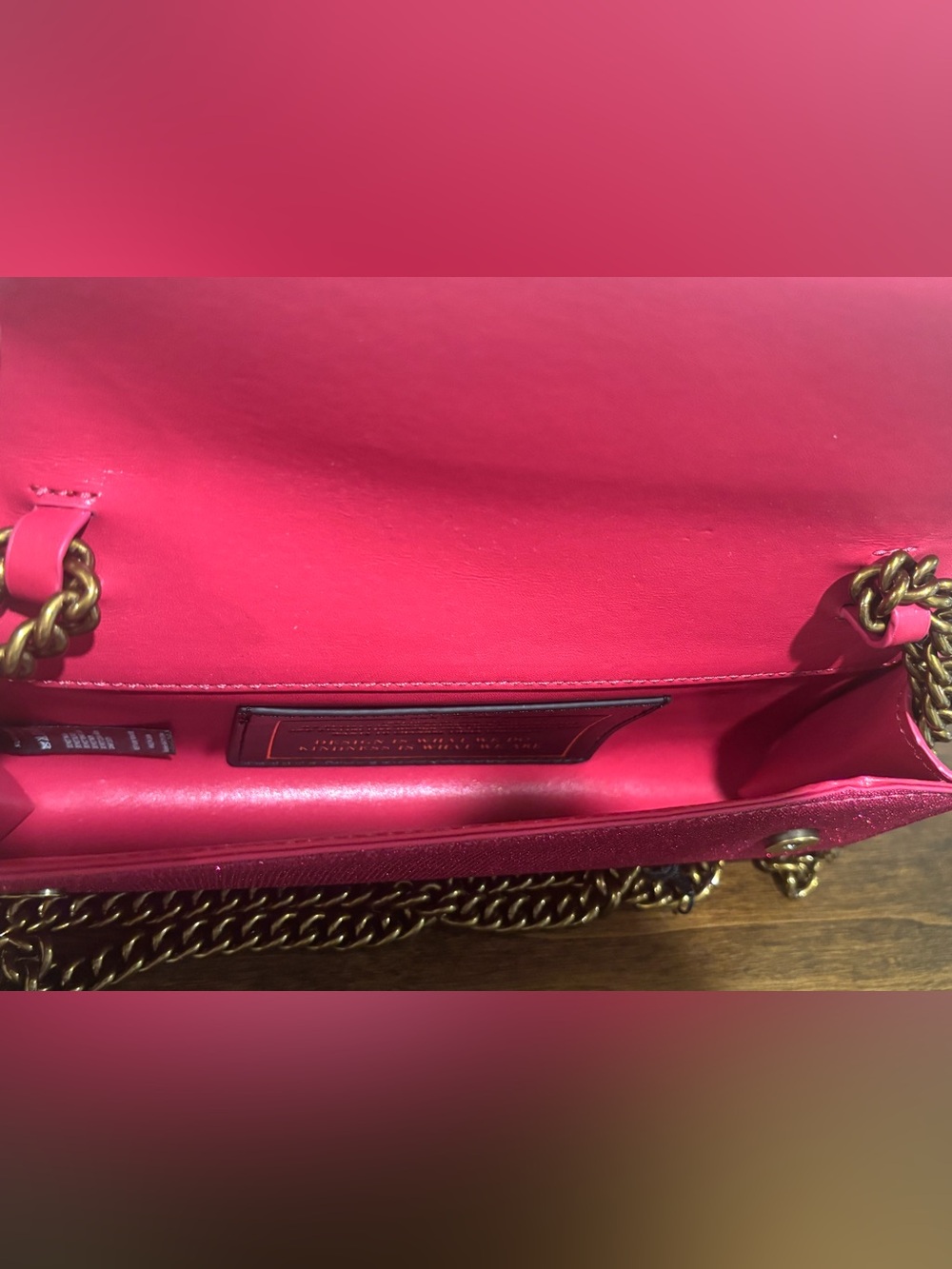 Kurt Geiger Sparkling Hot Pink Crossbody with Gold Chain - Picture 10 of 12